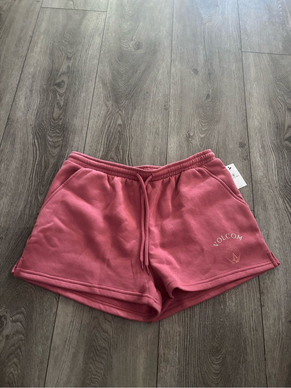 Volcom Women's Rose Pink Drawstring Athletic Shorts